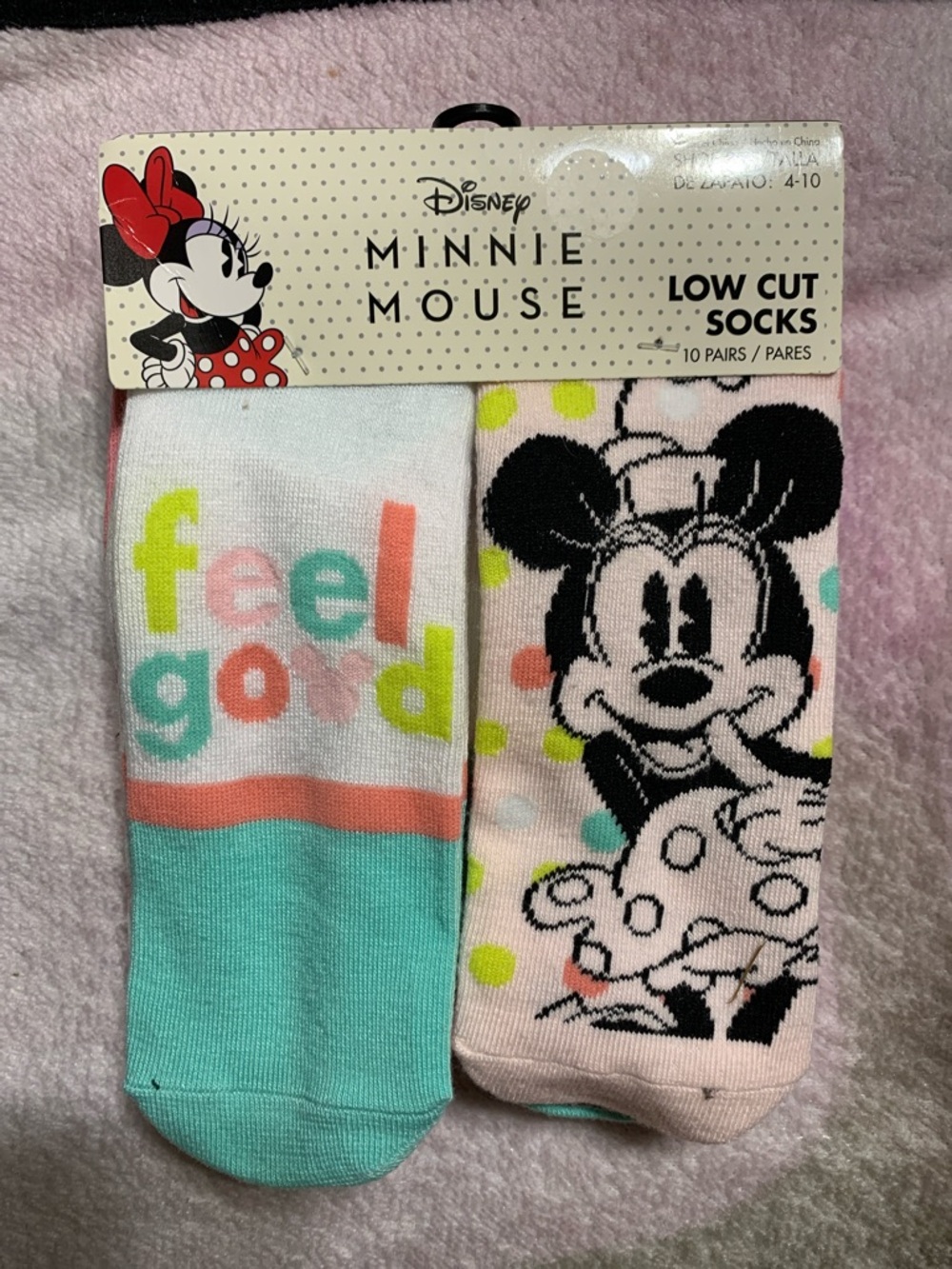 Disney Minnie Mouse Low Cut Socks 10 Pack Size 4-10